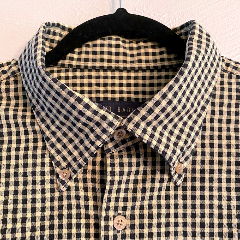 Scott Barber Black & Tan Gingham Men’s Cotton Button Down Shirt size XL